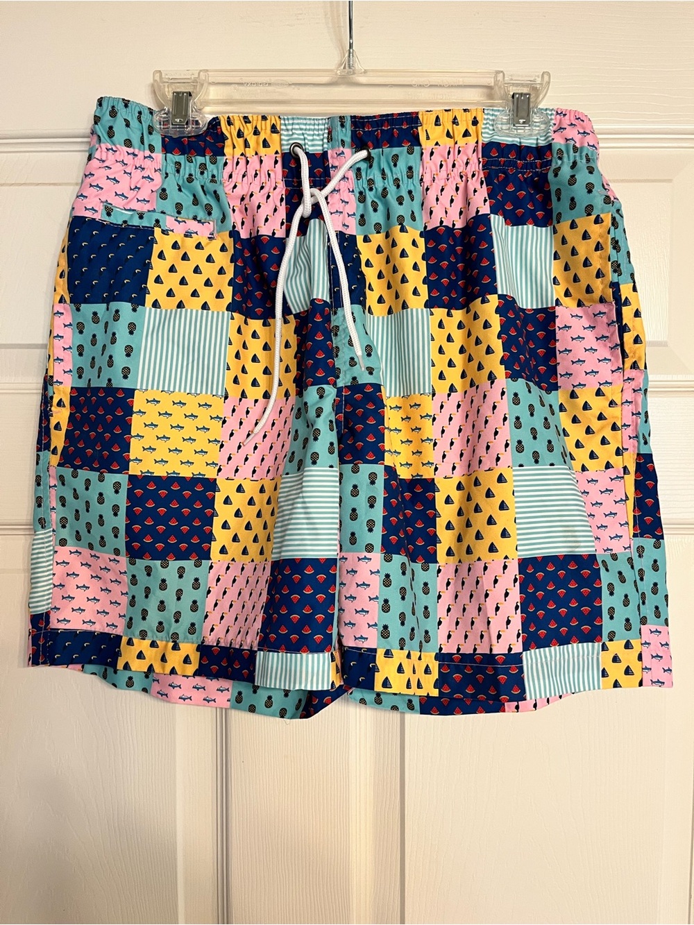 Charleston Threads Patchwork Print Drawstring Mens Swim Trunks - Multicolor